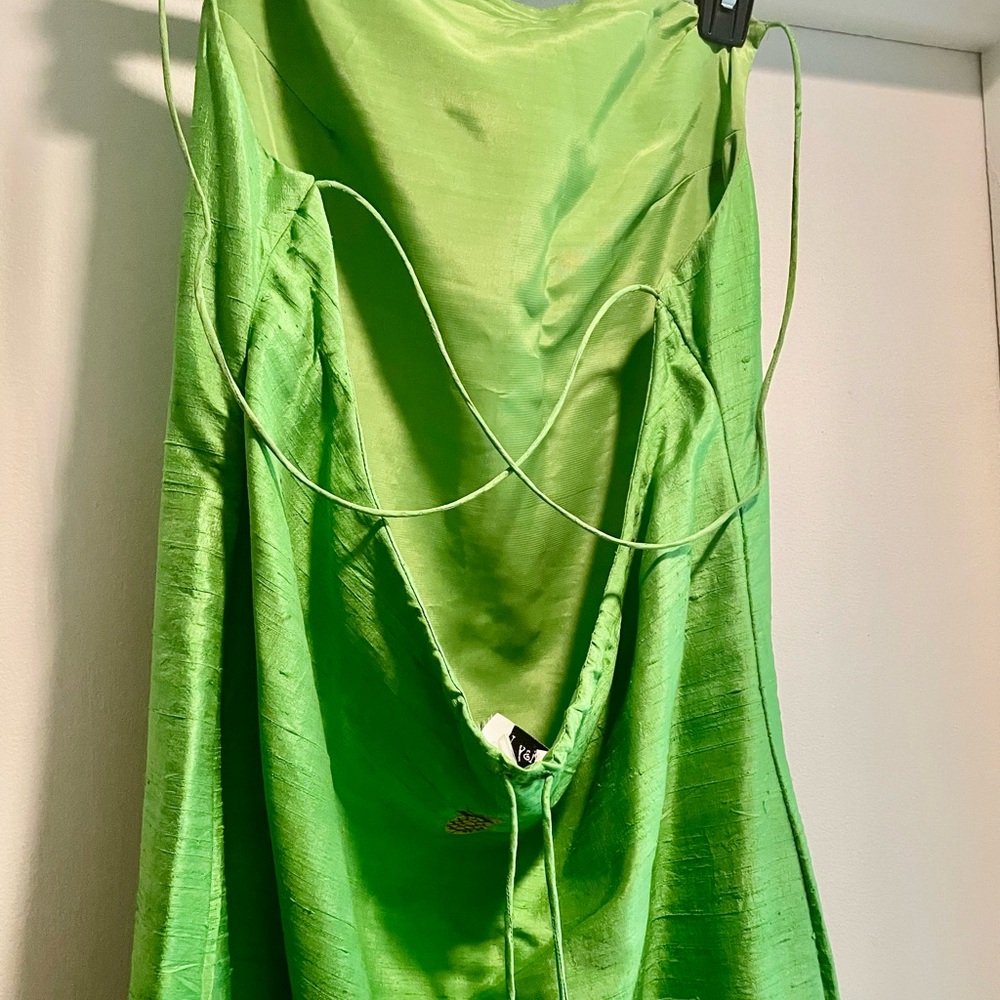 Backless Satin Slip Dress - Lime Green